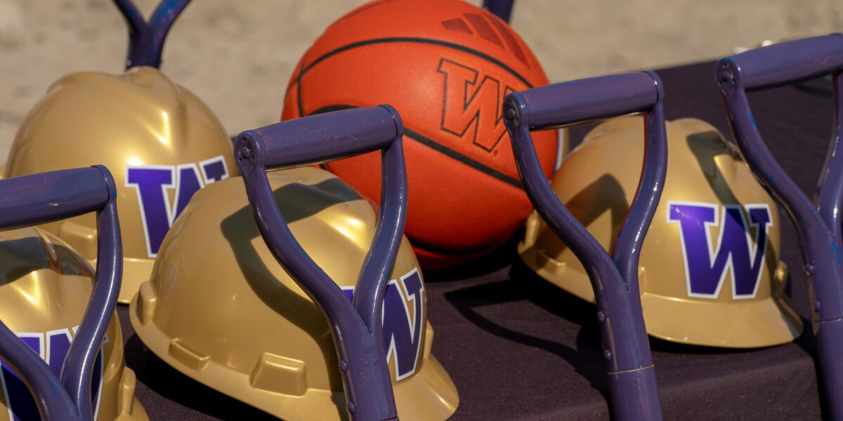 Construction helmets, purple shovels and a basketball